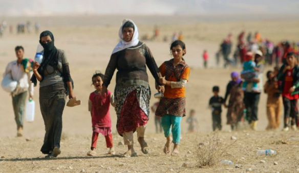 Foto: Reuters Vertriebene der Minderheit der Yeziden, auf der Flucht vor der Gewalt der Terroristen des Islamischen  Staates in Sinjar, in Richtung der syrischen Grenze am 11. August 2014 