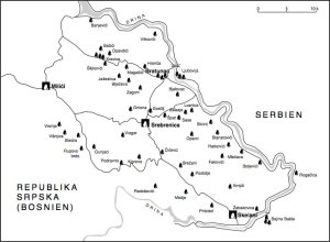 Karte der angegriffenen serbischen Dörfer in der Region Srebrenica-Bratunac