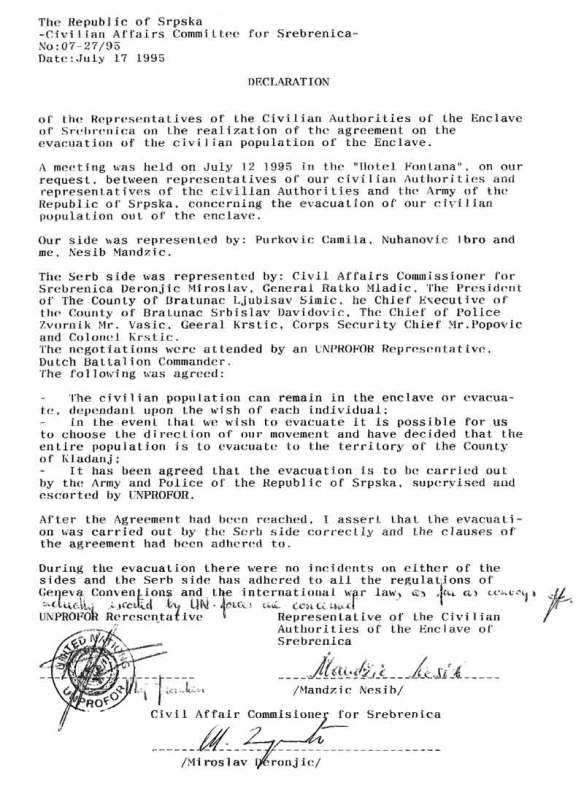 Evakuierungs-Abkommen; UN-Dokument vom 17.07.1995