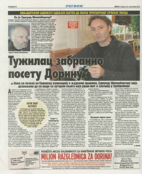 Schweizer Rechtsanwalt Edmund Schönenberger bezeichnete in einer Ausgabe der serbischen Dijasporazeitung Vesti den Basler Staatsanwalt Thomas Homberger als Faschisten'