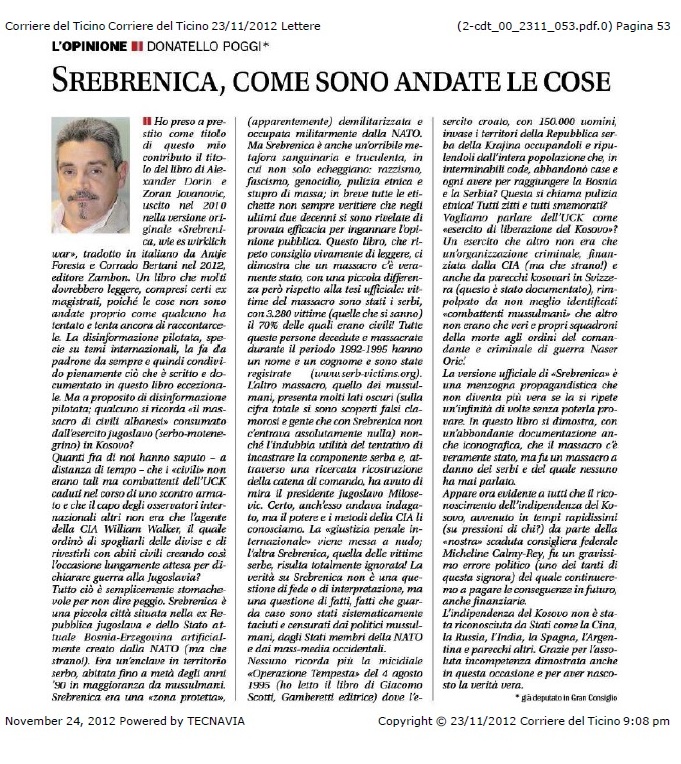 Donnatelli Poggis Artikel im Corriere del Ticiono