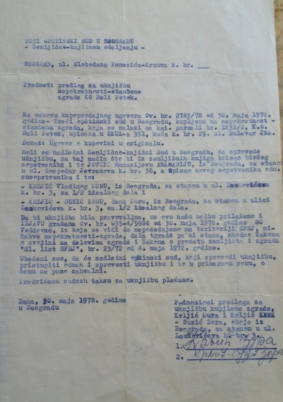 Hauskauf Belgrad 1978