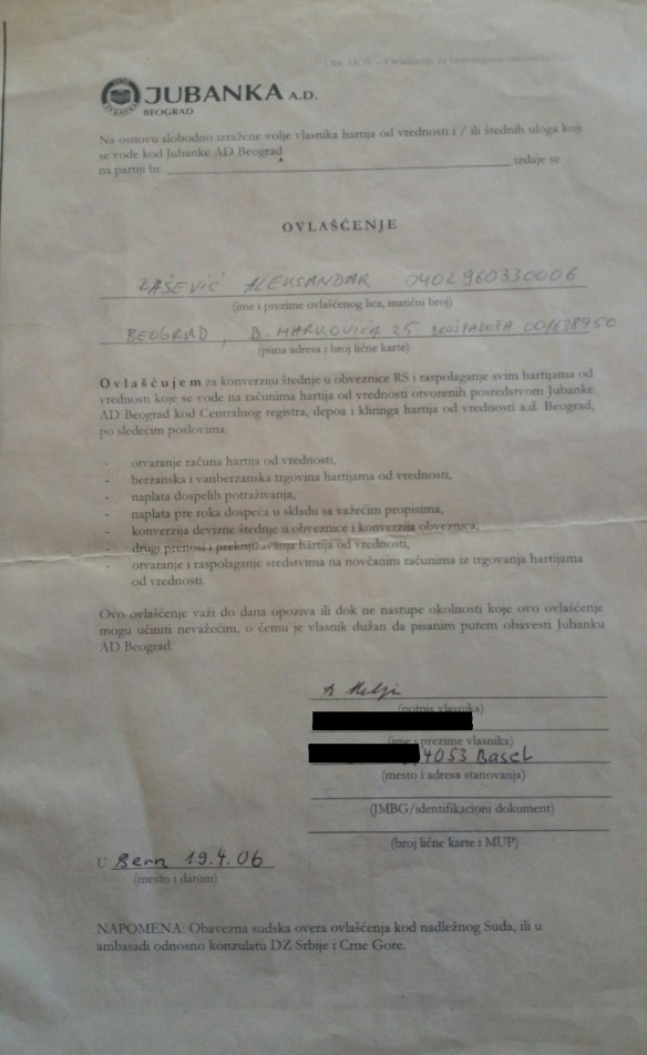 Vollmacht Kontoauflösung Belgrad 1